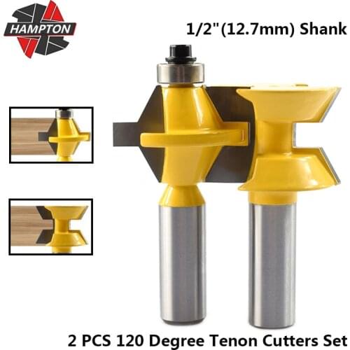 2pcs 1/2" Shank 120 Degrees Tongue and Groove Edge Banding Router Bit Set Tenon Milling Cutter Woodworking Engraving Tools