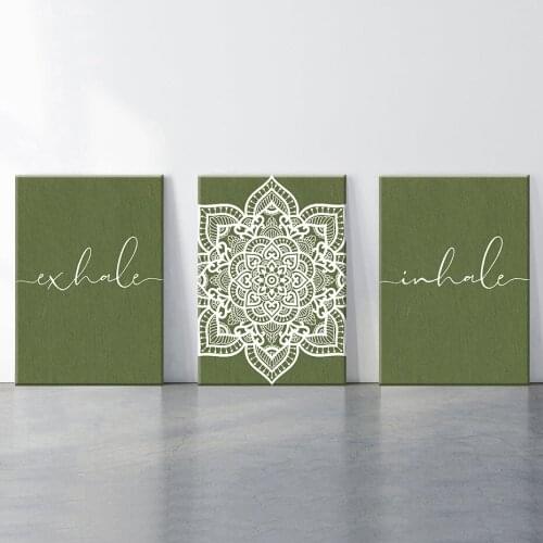 Inhale Exhale Mandala Zen Wall Art Print Yoga Room Decor Mindfulness Gift Boho Green Gold Canvas Painting Prints for Room Decor