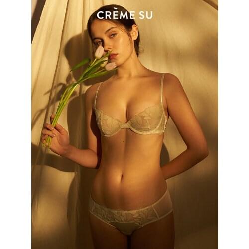 Cremesu Underwear Blade Embroidery with Steel Ring Thin Bra French Underwear Embroidery Womens Bra Small Chest lace bra