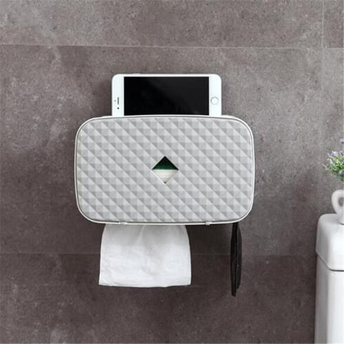 New Design Tissue Box Self-Adhesive Wall Mount Toilet Paper Tissue Holder Bathroom Organizer With Mobile Phone Storage Shelve