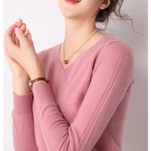Autumn and Winter New Woolen Sweater Women Short Slim V-neck Bottoming Knit Sweater Sweater Pure Color Pullover