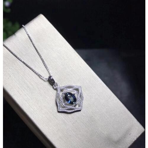 Natural sapphire necklace, simple and exquisite, one carat sapphire, 925 sterling silver, send chain