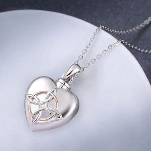 Lucky Triquetra Trinity Knot Charm Pendant Necklace Irish Jewelry For Men Unisex Heart Shaped Urn Necklace Ashes