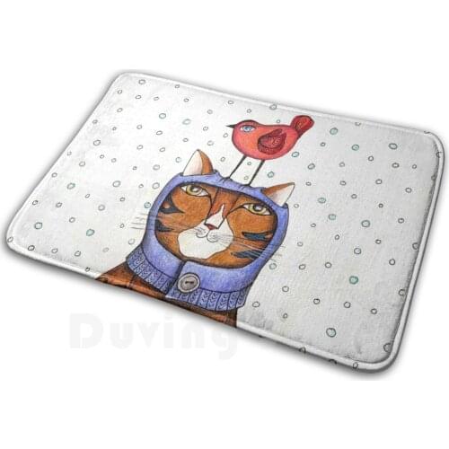 Passe - Montagne Mat Rug Carpet Anti-Slip Floor Mats Bedroom Claire Renaud Artiste Cat Snow Winter Christmas Kitty Kitten