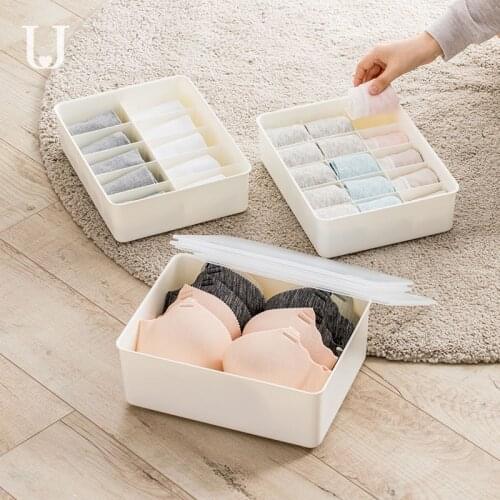 Plastic Underwear Organizer Storage Box With Transparent Cover Ties Socks Bra Drawer Closet Organizer Separator Durable Material