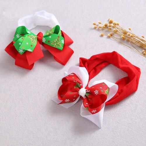 Nylon Chidlren Headband Cartoon Christmas Baby Hair Accessories for Girls Wide Red Green Hair Bows Soft Headwraps Photo Props