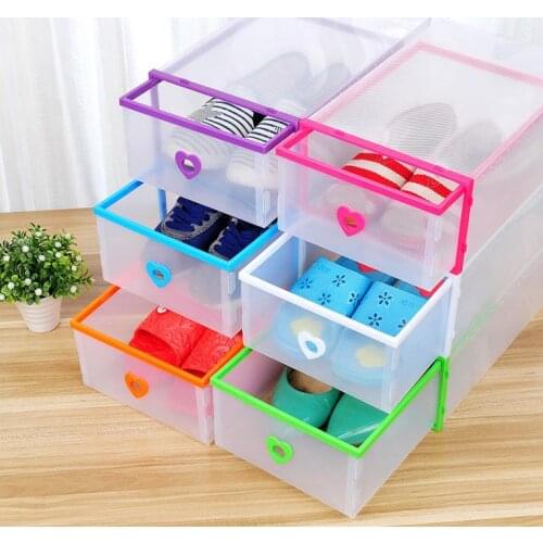 50pcs Drawer Type Transparent Shoe Box Thickening Plastic Wrapping Storage Box Stackable Foldable Rectangle Bins SN2431