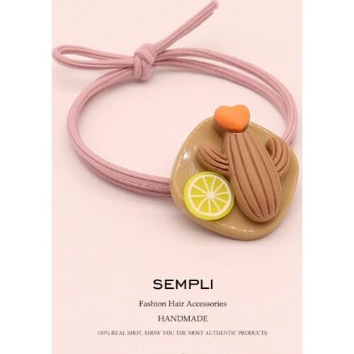 Sempli 5 Colors Cactus Fruit Slice For Girls Hand Knotted Women Elastic Hair Bands Kid Children Rubber Bands High Elasticity