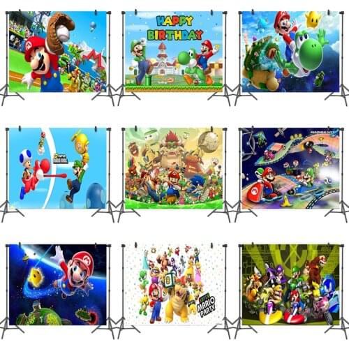 Super Mary Mario Photography background Game theme Childrens birthday party decoration background cloth Photo background