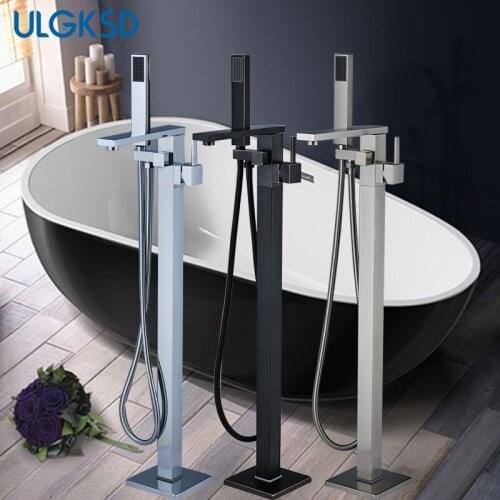 ULGKSD Bathroom Tub Faucet Solid Brass Floor Mounted Faucet W/Hand Shower Tub Filler Bathtub Cold and Hot Mixer Tap