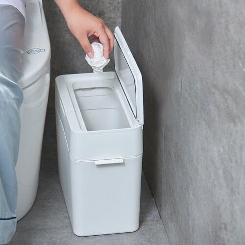 Narrow Trash Can Built-In Trash Can In Bathroom Kitchen Trash Can Storage Box Multi-Function Trash Can Bathroom Accessories