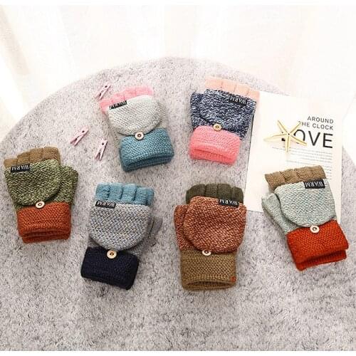 Kid Winter Mitten Baby Warm Knitted Gloves for Boys Girls Half Finger Gloves Children Flip Fingerless Mittens Soft Thicken