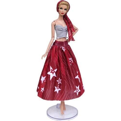 Red Evening Party Gown Dress for Barbie Doll Star Dress Gray Tops Bra Doll Clothes for 1/6 BJD Doll Outfits Clothes for 1:6 Doll