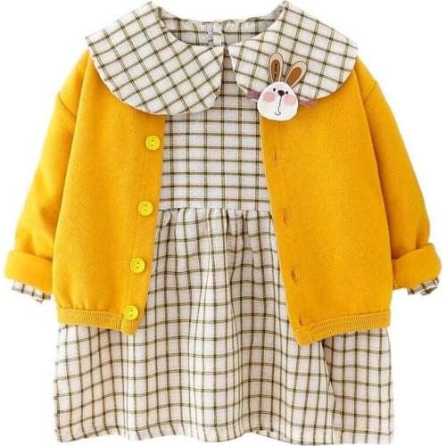 Spring Autumn New Children Cartoon Clothes Suit Fashion Kids Girls Cute Jacket Dress 2Pcs/sets Baby Cotton Casual Sportswear