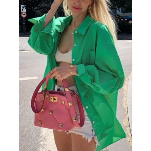 Msfancy Green Shirt Women 2021 Y2K Chemise Femme Long Sleeve Oversized Casual Camisas De Mujer Tops
