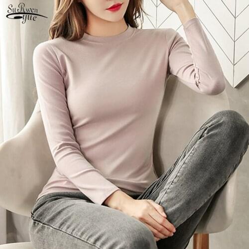 Autumn 2020 New O-neck Plus Size Casual White Shirt Women Korean Style Long Sleeve Top Bottom Cotton White Blouse Women 11554