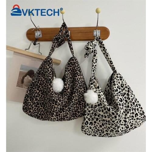 Women Fashion Leopard Print Shoulder Crossbody Messenger Bag Ladies Casual Corduroy Large Capacity Handbags