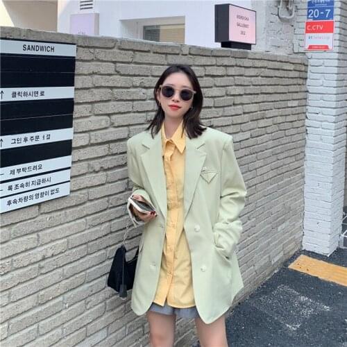Office Lady Korean Fashion Loose Leisure Blazer 2021 Spring Autumn New Womens Loose Single-breasted Notched Solid Outcoat