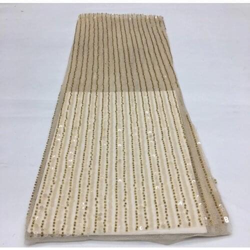 5yards/pc) High quality African French net lace elegant sequins and tube beads embroidered tulle lace fabric for dress FSS230