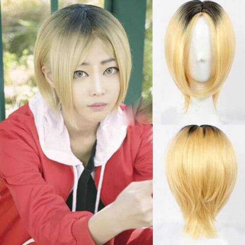 Anime Haikyuu!! Kenma Kozume Cosplay Wig short yellow Costume Play Wigs Halloween Costumes Hair+wig cap