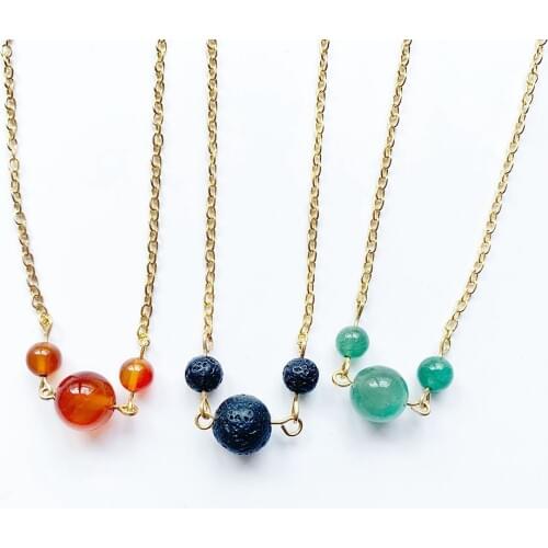 Bhuann Carnelian Stone Red Beads Natural Green Aventurine Lava Stone Diffuser Pendants Necklace Long Gold Necklace Chain 1pc