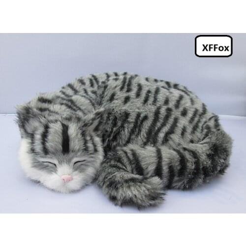 Big new real life gray stripe cat model plastic&furs sleeping cat doll gift about 29x10x31cm xf1403