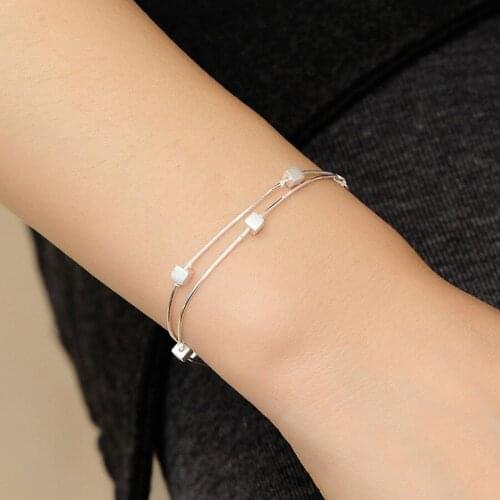 925 Sterling SV Box Bracelet Brushed Simple Korean Female Models for Women Fashion Gifts