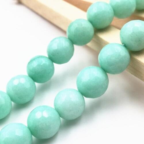 REACHLIN JEWELS Natural Amazonite Stone Faceted Round 6 8 10mm Jaspers Loose Beads for Jewelry Making Wholesale Stones 15" A276