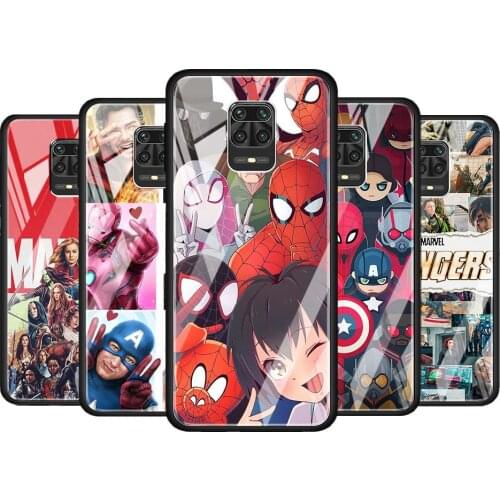 Marvel Hero Spider-Man for Xiaomi Redmi Note 10 Pro Max 10S 9T 9S 9 8T 8 7 Pro 5G Luxury Tempered Glass Phone Case Cover