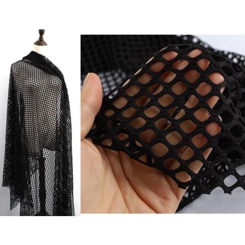Black white Diamond Holes Mesh Polyester Spandex Fishnet Fabric for clothing making DIY 165cm wide sold by the yard (91cm long)