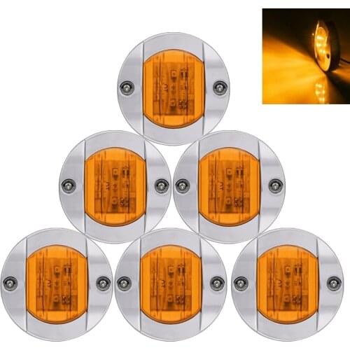 FEEDOPAL 6PCS Amber 12V Round 6LED Side Marker Light IP67 Waterproof Signal Light For Truck Trailer SUV Boat