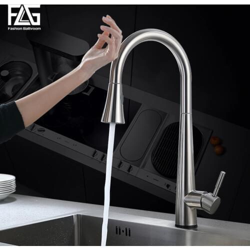 FLG Kitchen Touch Control Faucet Free To Rotate Touch Faucet Sensor Water Mixer Pull Down Kitchen Mixer Stainless Steel Kitchen