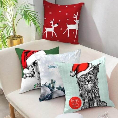Fuwatacchi 2022 Xmas Cartoon Dog Photo Pillow Case Christmas Deer Cushion Cover for Home Sofa Car Festival Decorative Pillowcase