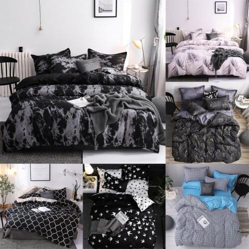 Classic marble stone black n white youth bedding set king queen full twin single size bed linen set