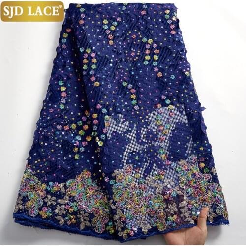 SJD LACE 2021 Multcolor African Lace Fabric With 3D Flower Mix Sequins Mesh Lace Sew Clothes Traditional Wear Evening Gown A2452