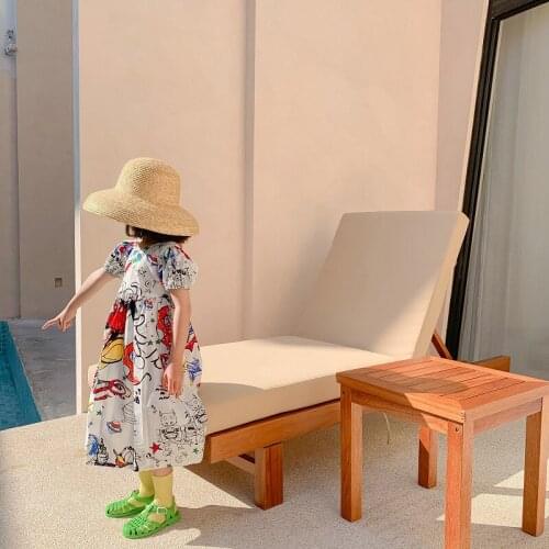 Summer New Arrival Girls Fashion Cartoon Printed Dress 2021 Kids Princess Backless Dresses MD21A031