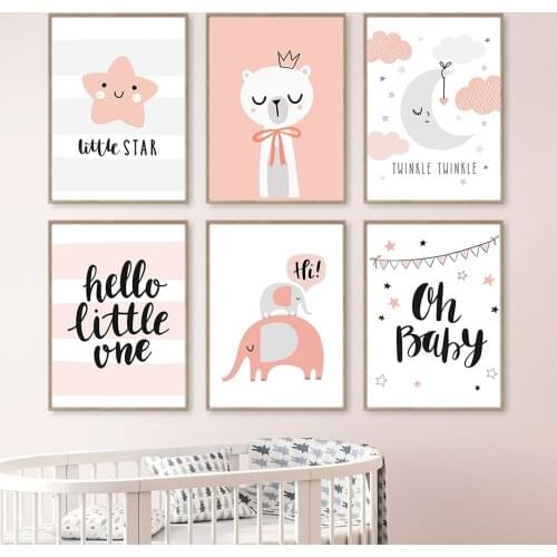 Cute Cartoon Moon Star Elephant Bear Nordic Posters And Prints Wall Art Canvas Painting Nursery Wall Pictures Kids Room Decor