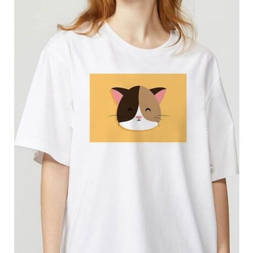 Fashion Cute Cat Print T Shirt Women Summer White Short Sleeve Harajuku Aesthetic Casual Funny T Shirt for Lady Girl