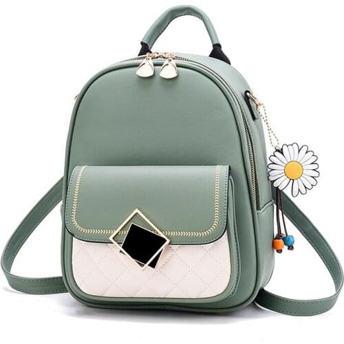 Girls Fashion Backpacks Pu Leather Lady 2021 Soft Handle Casual 5 Color Patchwork Student Pink Black Classic Backpacks Female