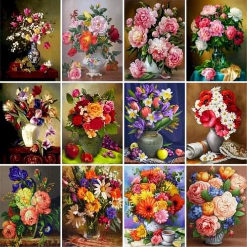 GATYZTORY 60x75cm DIY Oil Painting By Numbers Flowers Picture By Numbers On Canvas Flower Home Decor Unique Gift