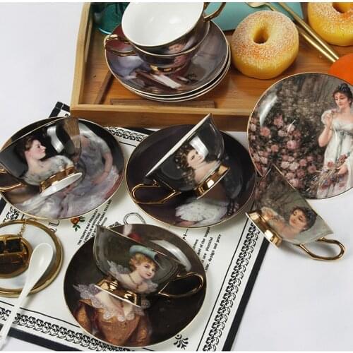 European Court figure painting coffee cup sets Creative Bone China Porcelain tea cup set Afternoon tea party Wedding Gifts