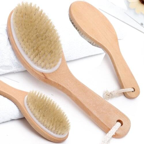 Natural Bristle Body Soft Massage Brush With A Long Handle Massager For Bath Back Brushes Shower Cellulite Dry Brushing Tools