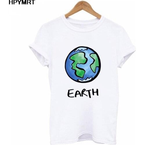 New Summer T-Shirt Cartoon earth printed Fashion T Shirt Women Harajuku Fun Ulzzang Eight planets and sun Tshirt Top Tees Female