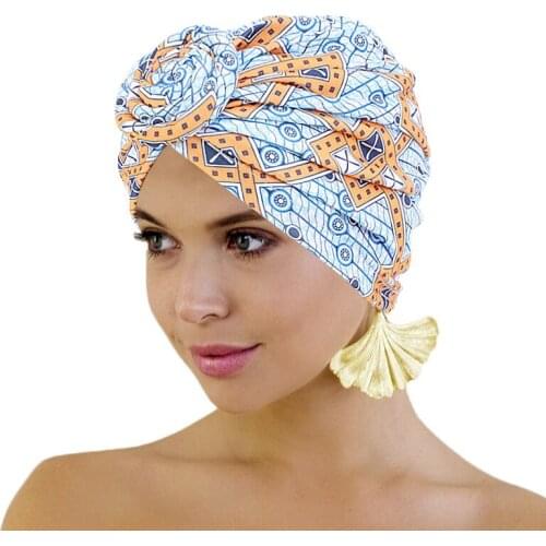 New Women african pattern Knotted flower Turban Muslim Turban Twist Knot India Hat Ladies Chemo Cap Bandanas Hair Accessories