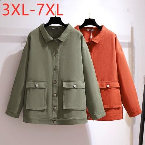 New Ladies Autumn Winter Plus Size Denim Jacket For Women Large Long Sleeve Loose Cotton Pocket Green Coat 3XL 4XL 5XL 6XL 7XL
