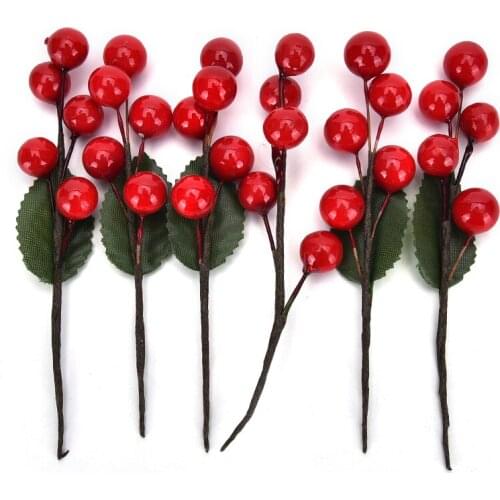 NEW 5Pcs ( 5 Head ) Artificial Fruit Bouquet Of Cherry Berry Fake Pearl Flower Stamens DIY Wedding Home Decoration Wholesale
