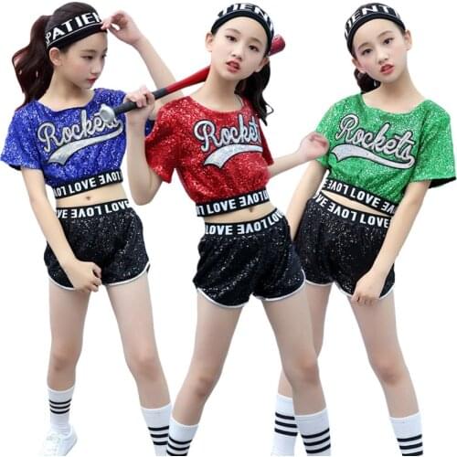 Songyuexia New Kids Jazz Dance Modern Cheerleading Costume Kids Jazz Dance Sequins Costume for Children