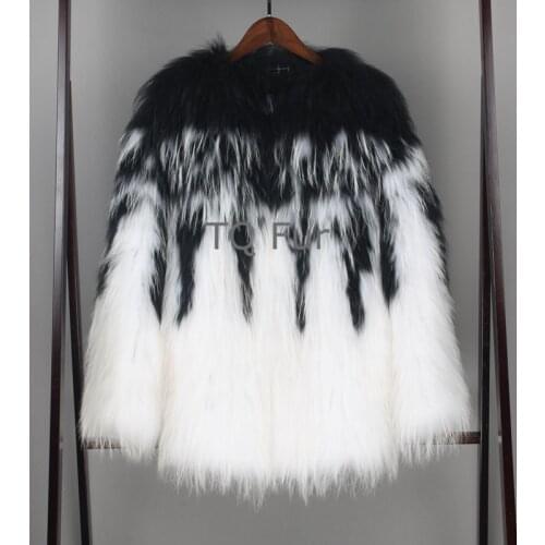 New Arrival Women Raccoon Fur Coat Outerwear Lady Fur Overcoat Real Knit Raccon Fur Coat Winter