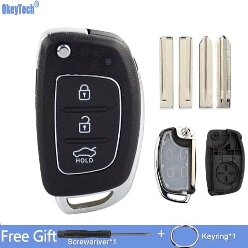 OkeyTech Flip Folding Car Remote Key Shell For Hyundai Solaris IX35 IX45 ELANTRA HB20 Verna Solaris 3 Buttons Replacement Cover