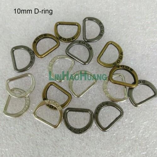 Wholesale 100pcs/lot 10mm metal flat alloy D Dee Ring adjustable buckles for bag webbing strap 2017080601